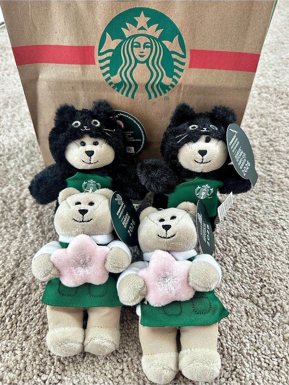 Starbucks Black Cat Bearista Plush Bag Charm Set of 4